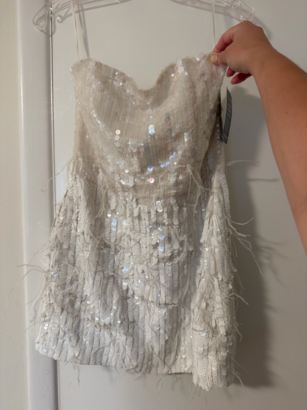 Retrofete Anastasia Dress Mini White Sequin Feather Bride Bridal MSRP $695 - Picture 7 of 9